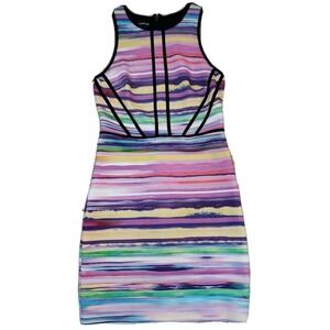 Bebe ~Woman Size M~ Multicolor Sheath Sleeveless Stretch Dress Fully Lined.